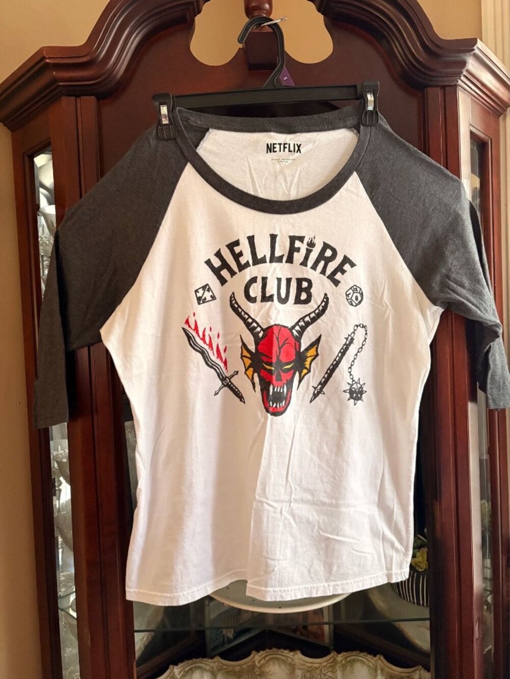 Official Netflix Stranger Things Hellfire Club Raglan 3/4 Sleeve Tee